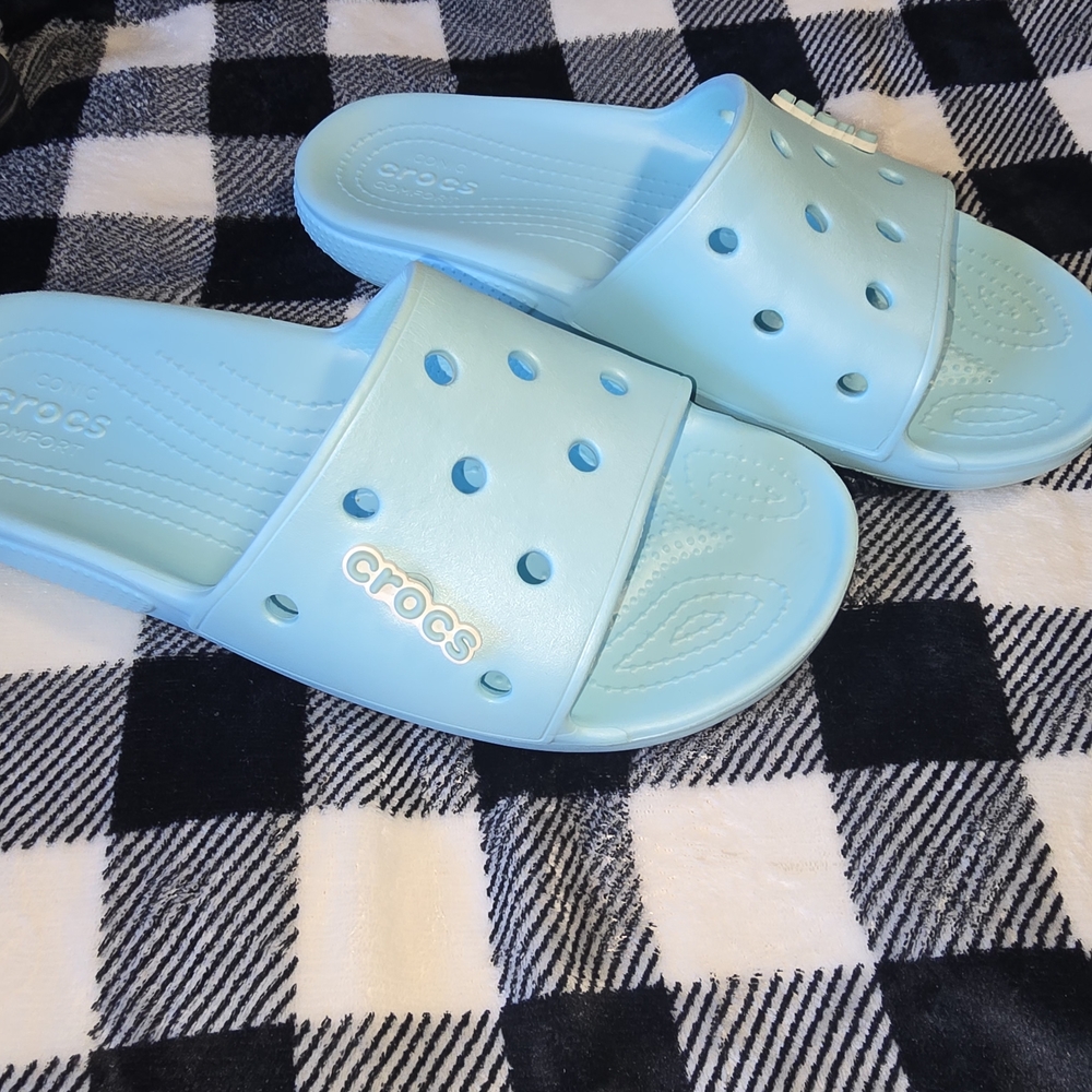 CROCS Mens Light Blue Icon Comfort Slide Sandals